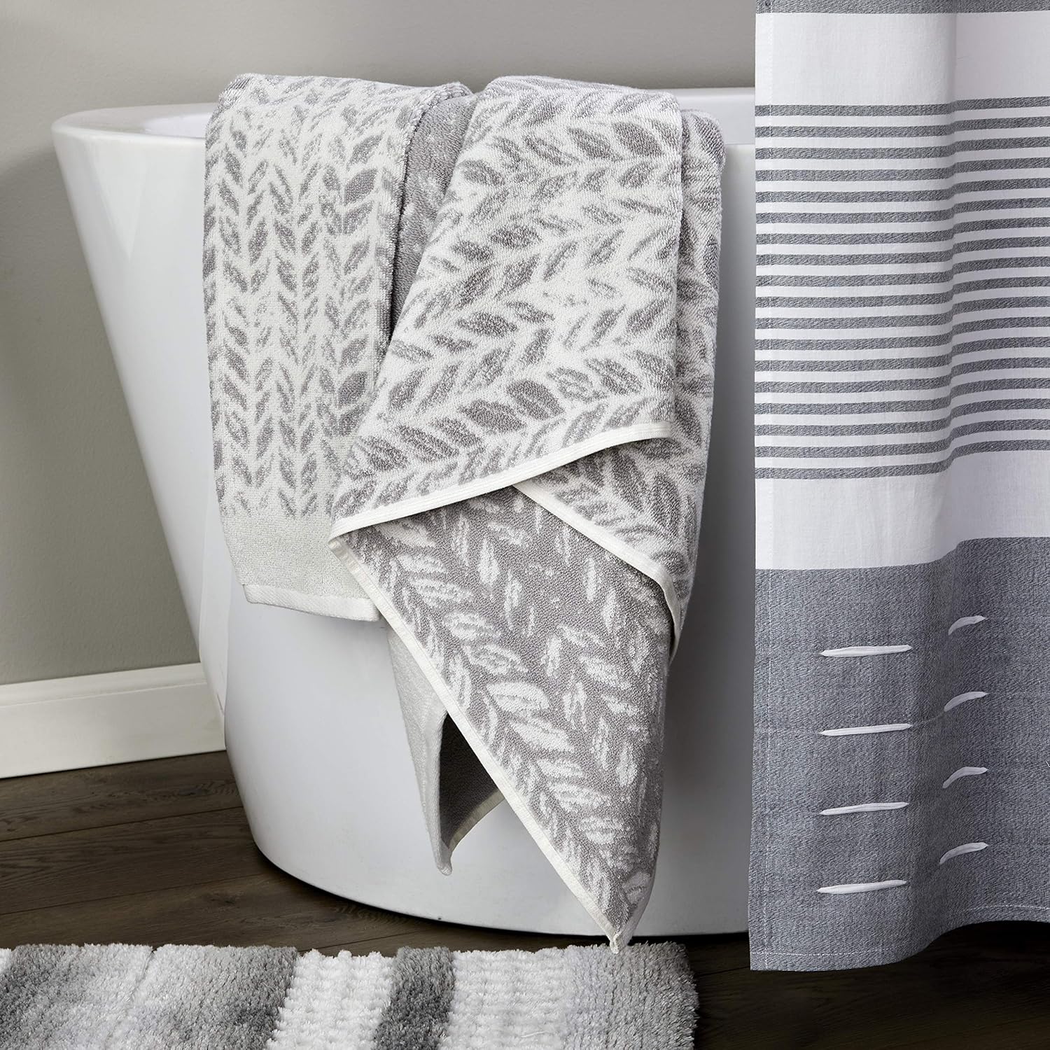 SKL Home Distressed Leaves Bath Towel Gray 28x54 1