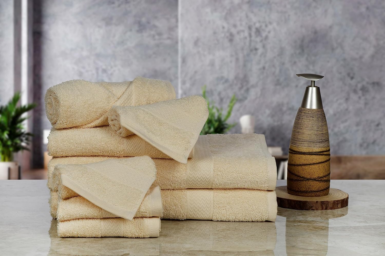 BolBomS 8 Piece Towel Set - Ultra Soft 100 Cotton Beige
