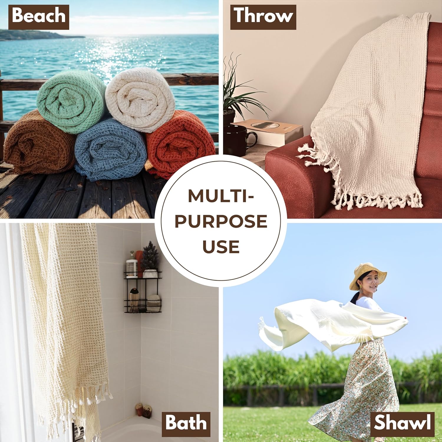 Pskl Turkish Organic Cotton Waffle Bath Towel