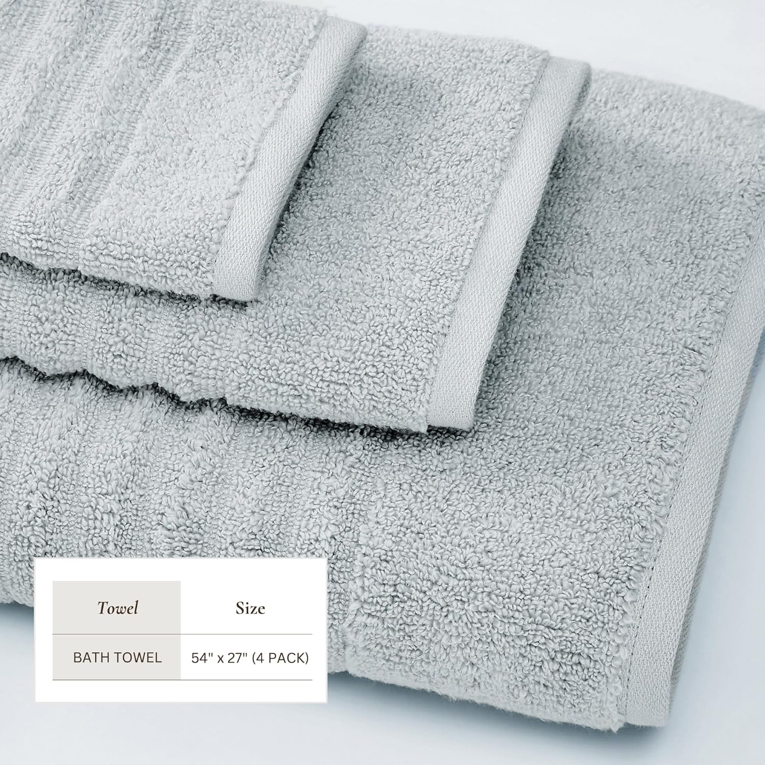Great Bay Home Grey Bath Towels 4 Pack - 100 Combed Cotton