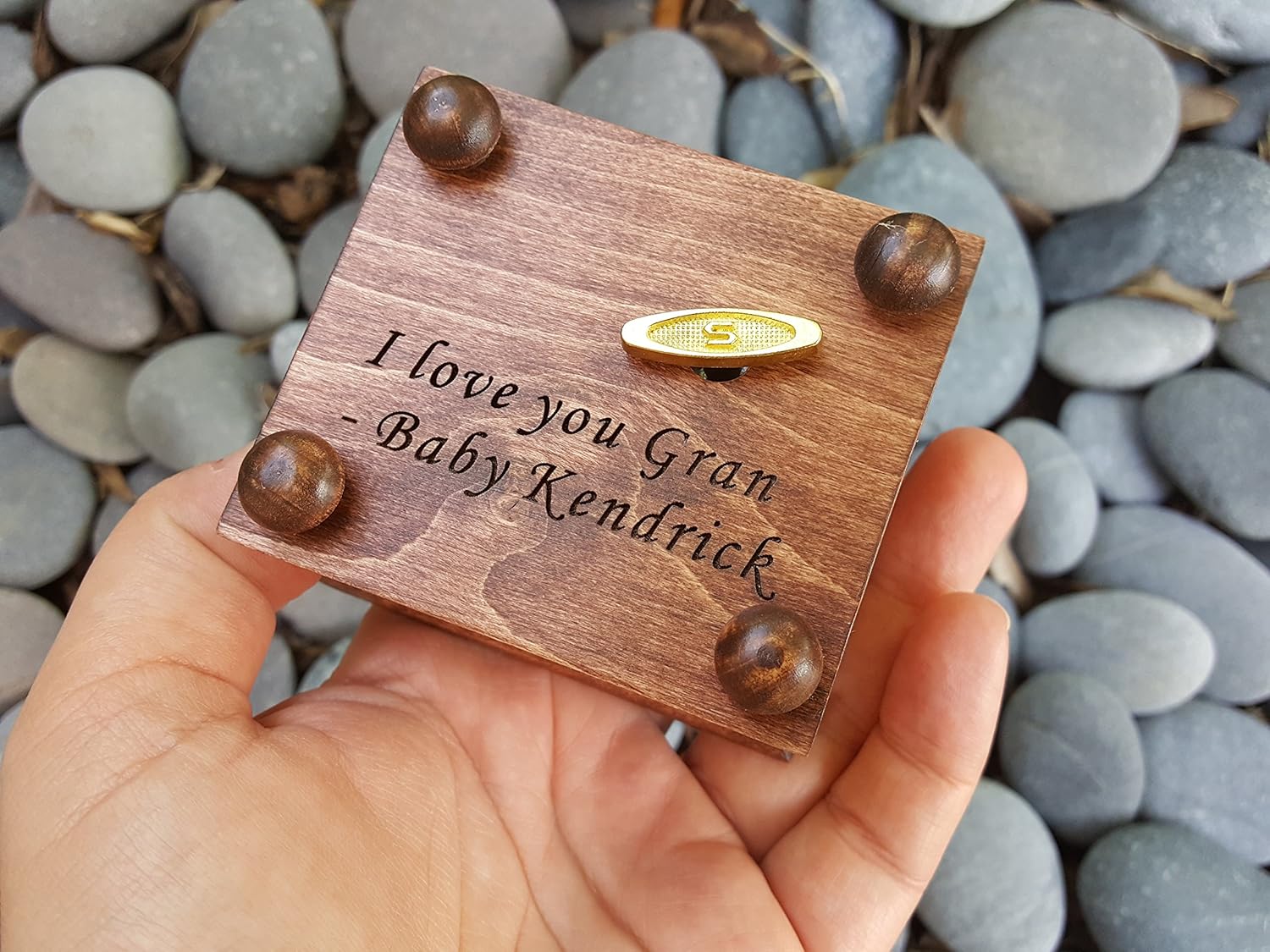 Custom Engraved Music Box with Stork and Baby