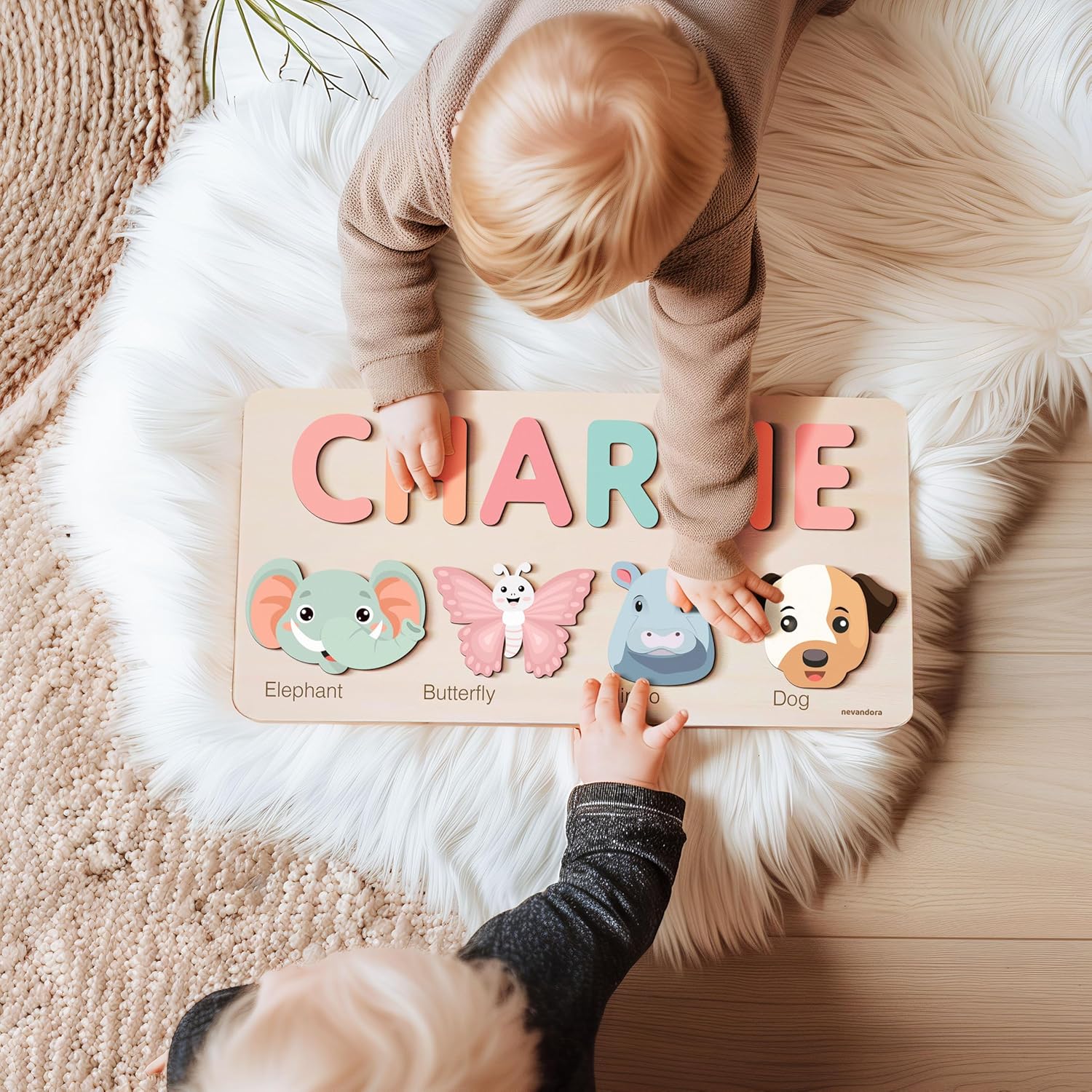 Nevandora Personalized Wooden Name Puzzle for 1 Year Old
