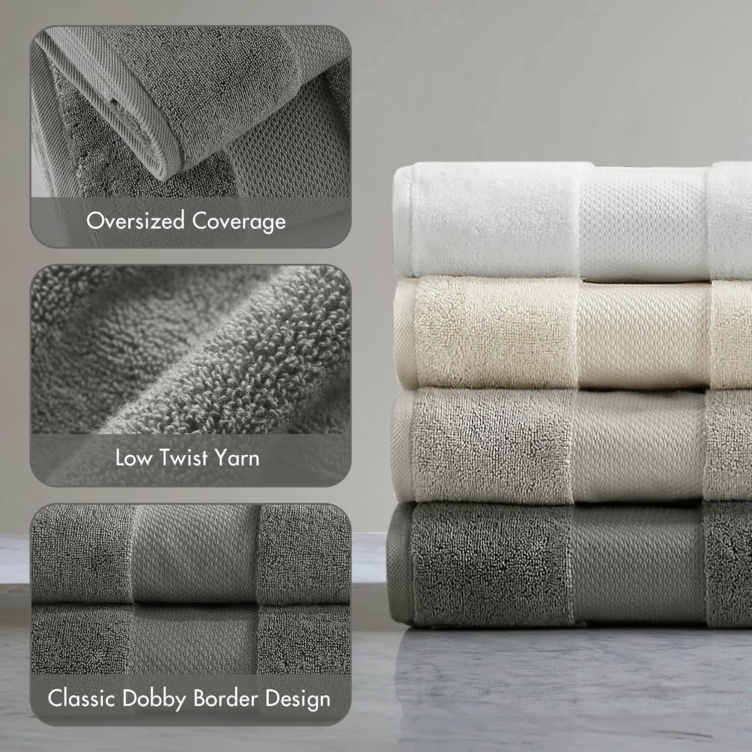 Madison Park Turkish Bath Towel Set 2 Piece 600 GSM Charcoal
