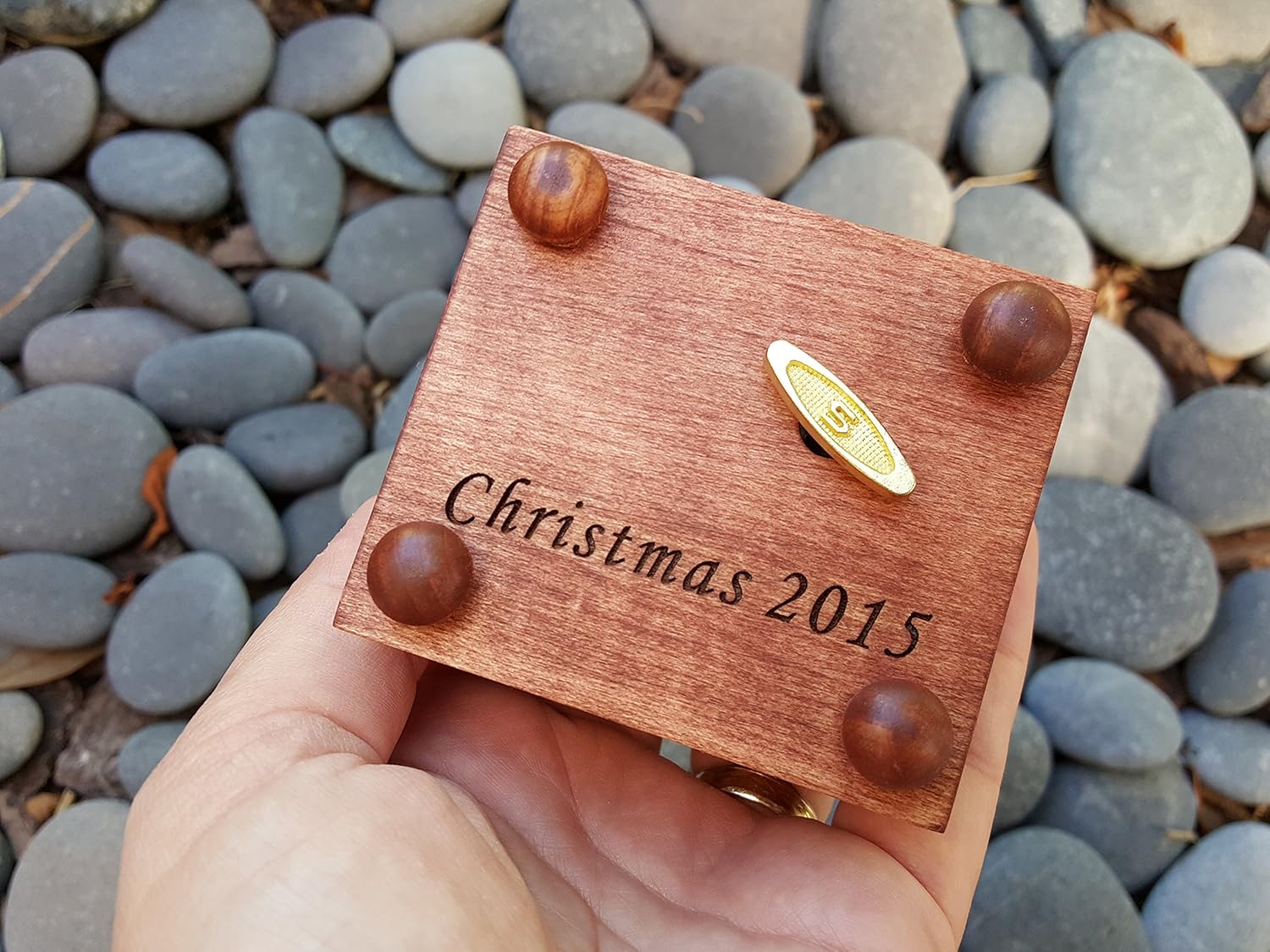Custom Engraved Music Box with Stork and Baby