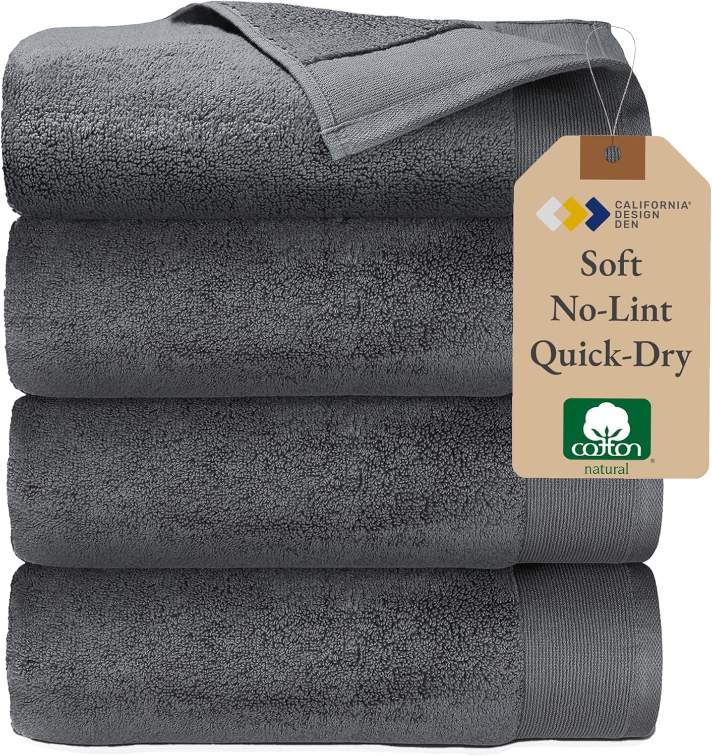 California Design Den 100 Cotton Bath Towel Set of 4 - Grey