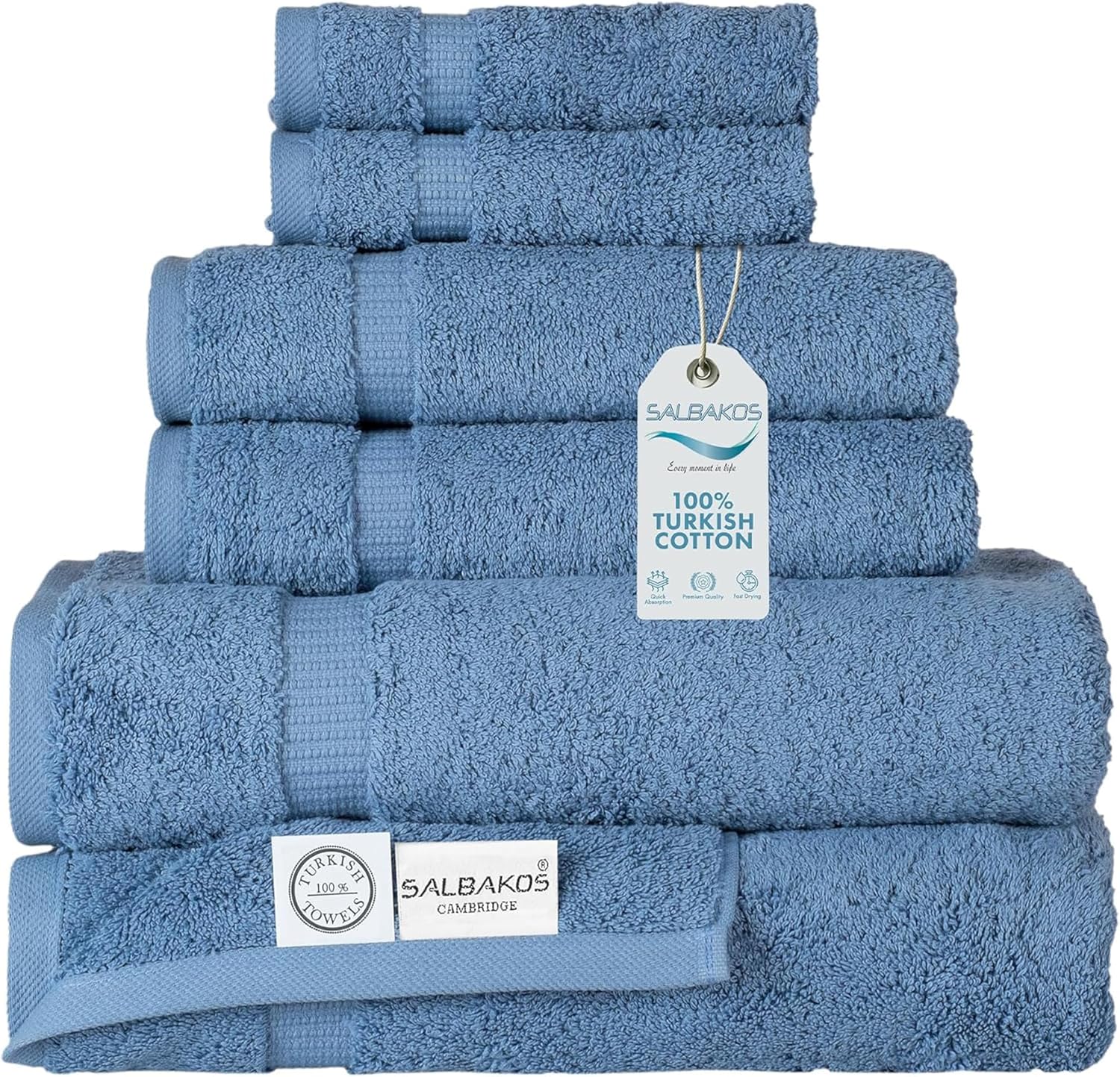 SALBAKOS Luxury 6-Piece Towel Set with Blue Design