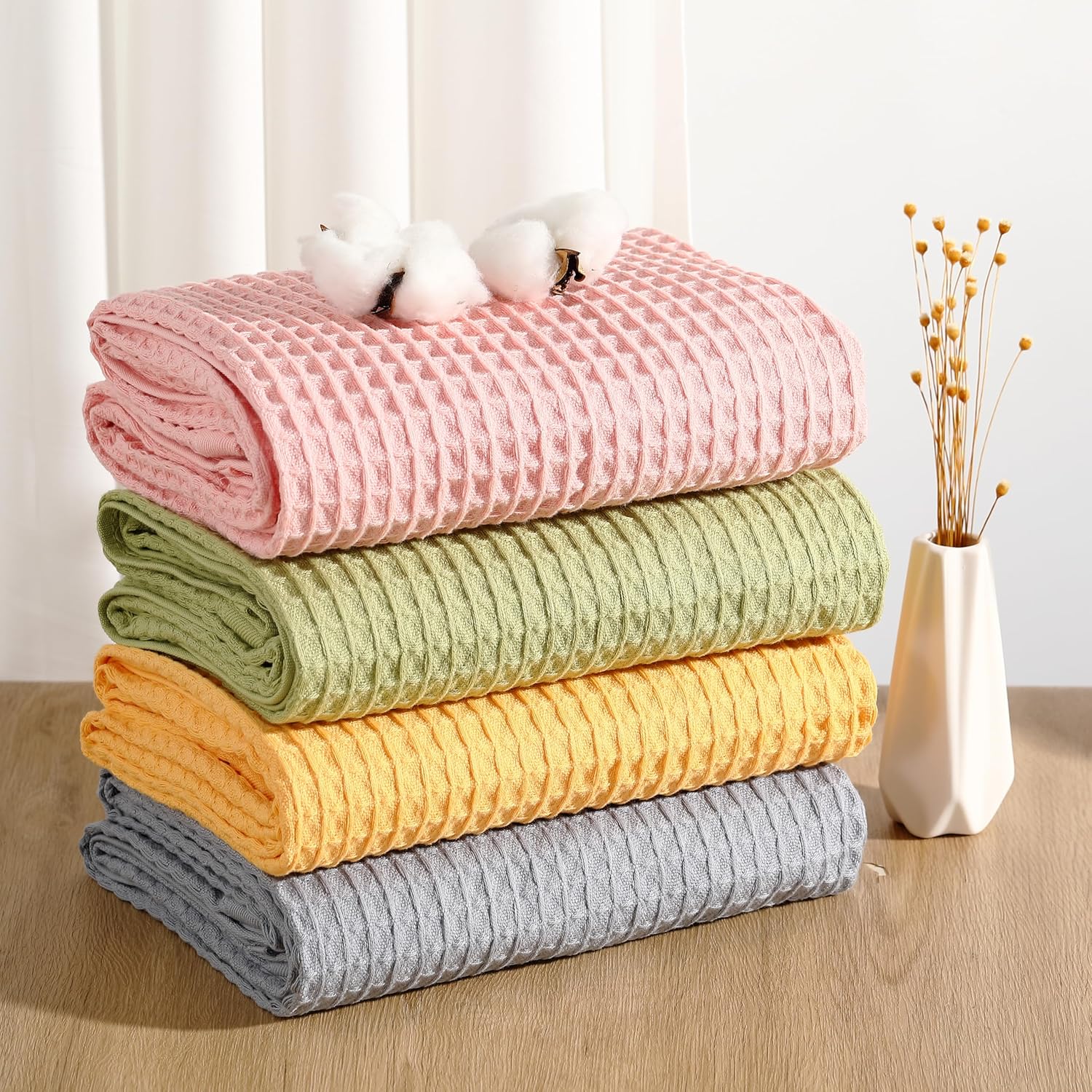 4 Pack Colorful Waffle Bath Towels 30x57 Inch