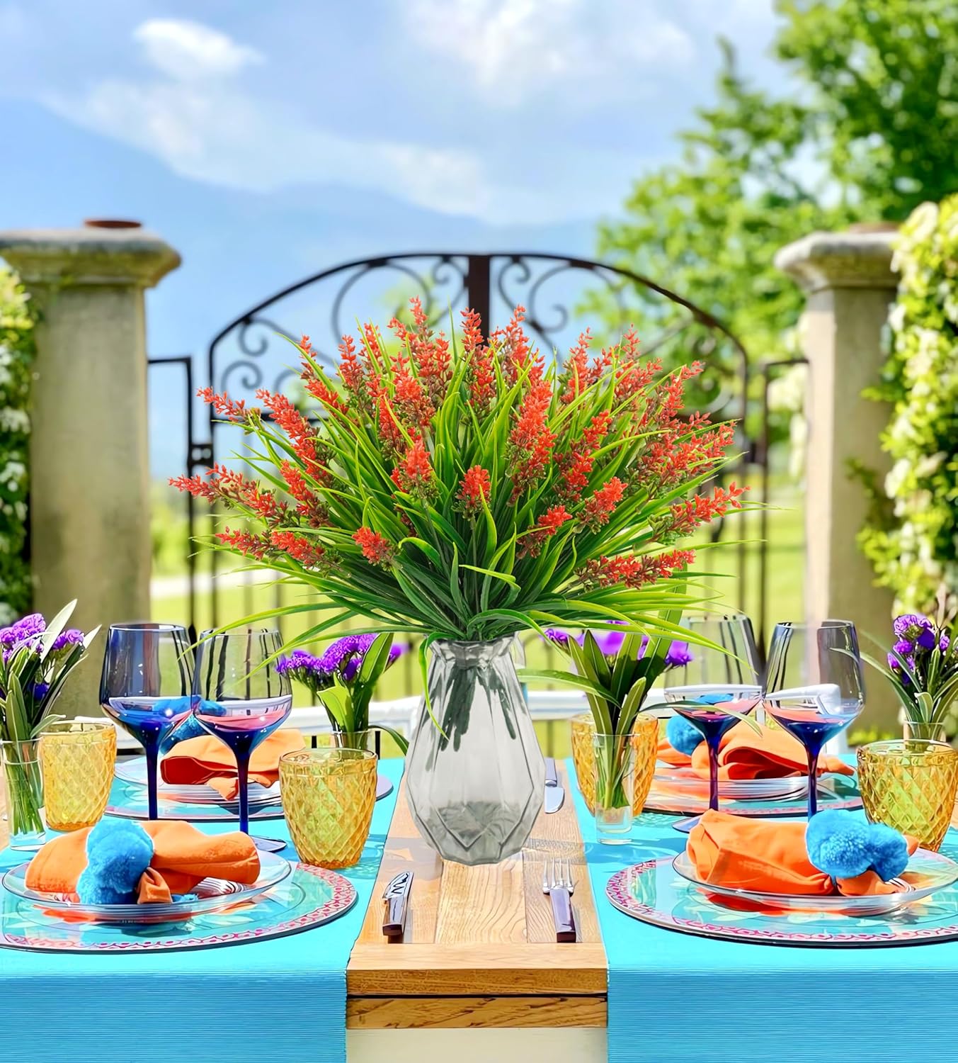 36 Bundles Artificial Plants Outdoor Red Faux Grass