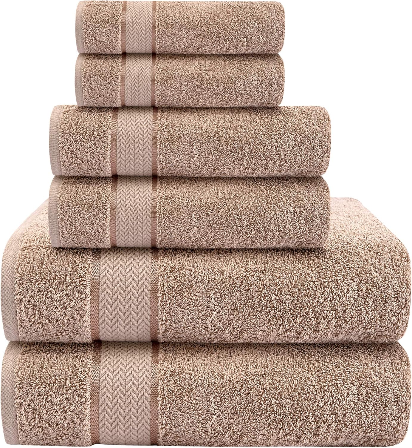 CRAFTBERRY Luxury Bath Towel Set - 6 Piece Taupe Tan Beige