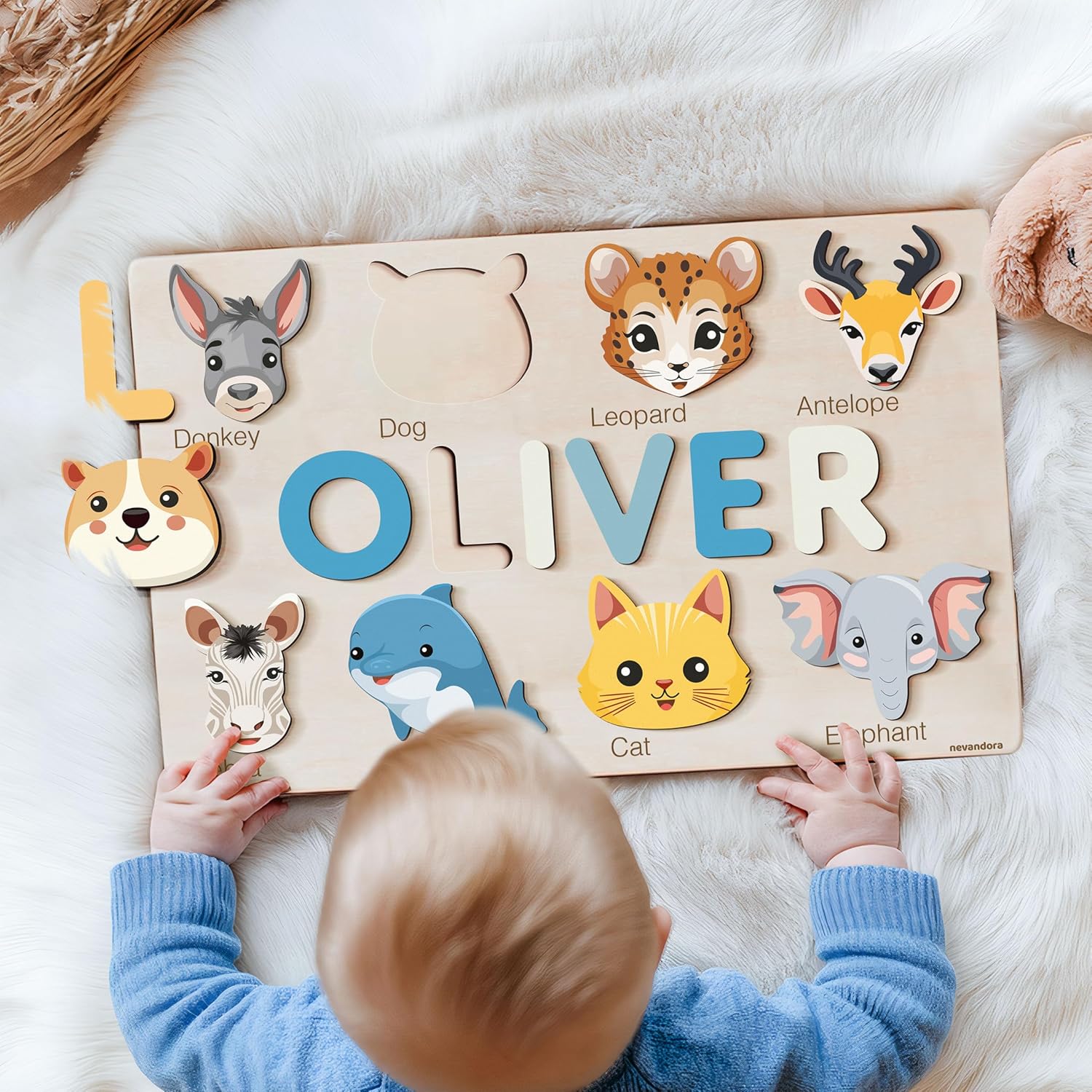 Nevandora Personalized Wooden Name Puzzle for Toddlers