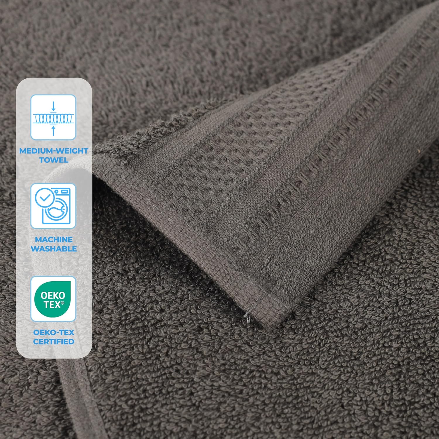 Superior Gunmetal Cotton Towel Set 12 Piece Quick Dry Bath Towels