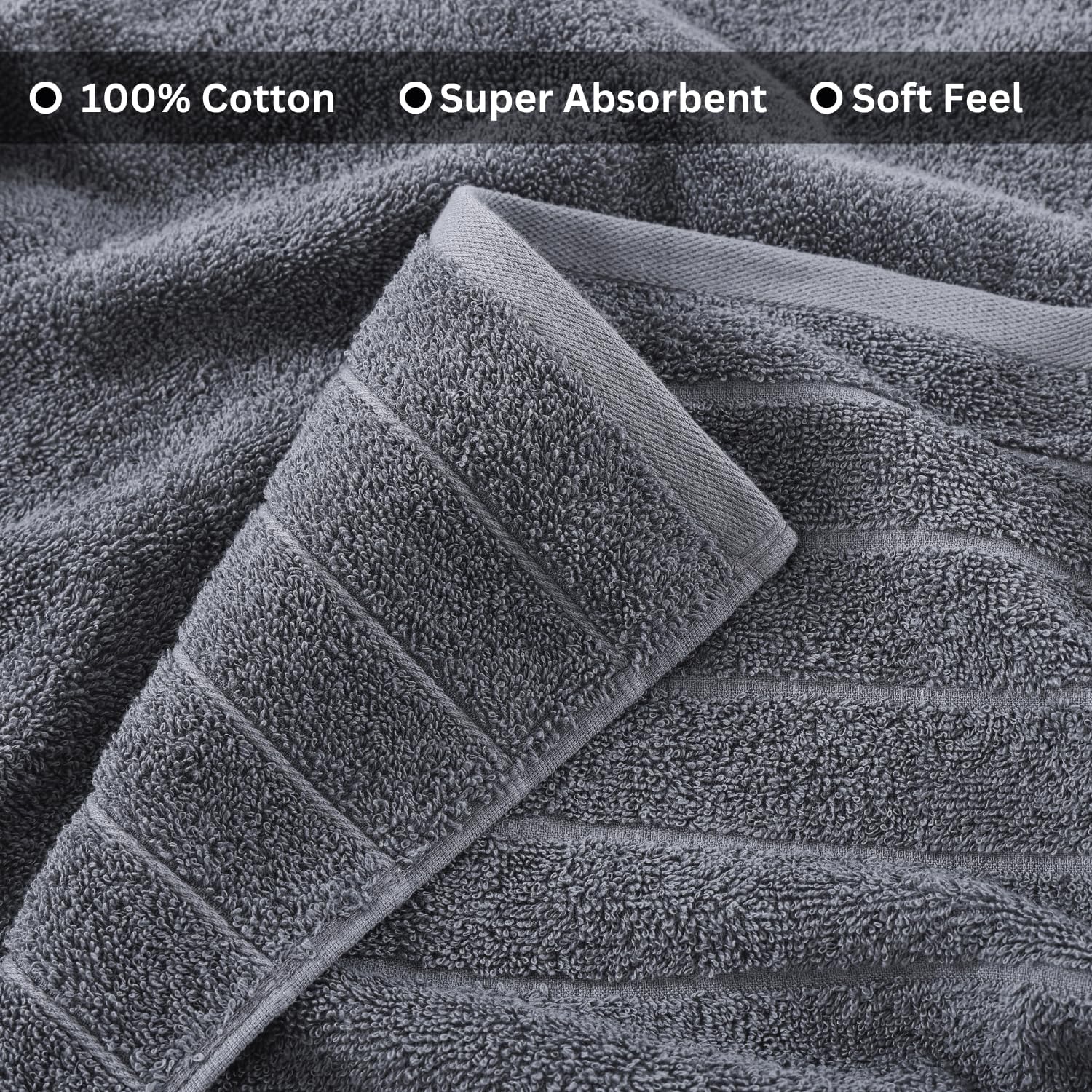 Casa Platino 100 Cotton 2 Pack Bath Towels Set - Cool Grey