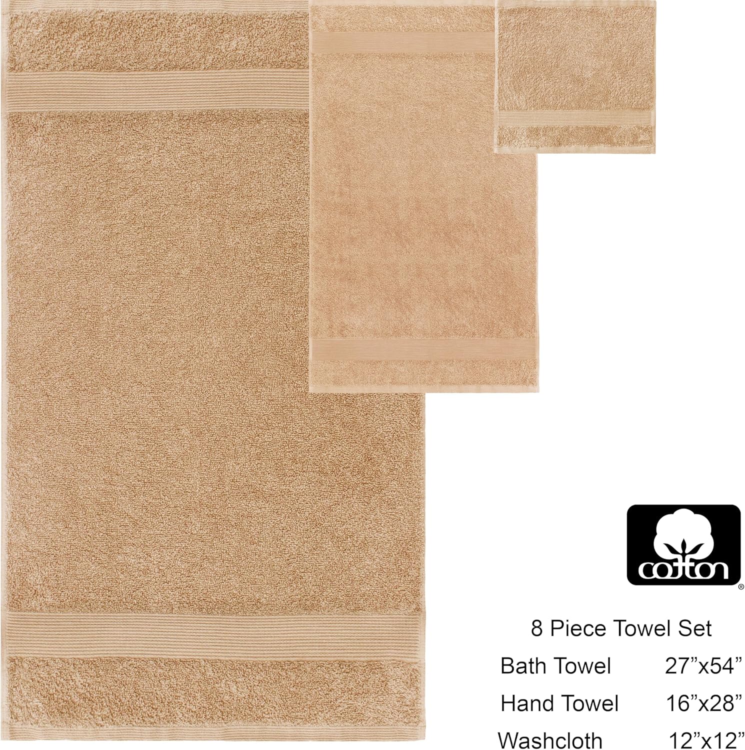 COTTON CRAFT 8-Piece Towel Set - 500 GSM Beige Bath Towels