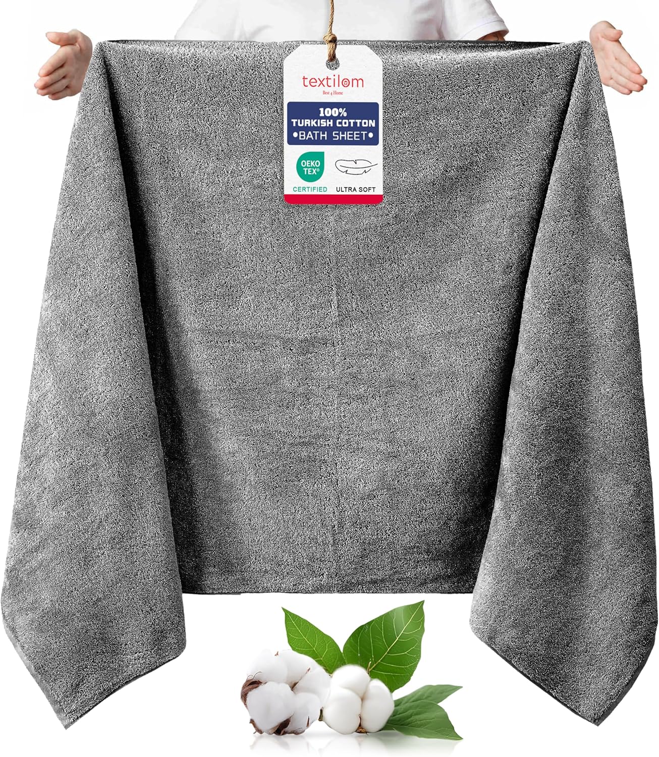 TEXTILOM Turkish Cotton Bath Sheet 40x80 Inches Dark Grey
